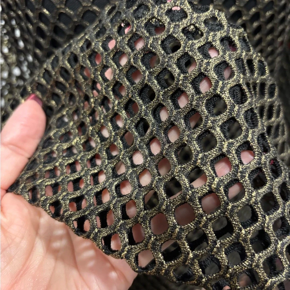 Fashion Nova Black and Gold Mesh long sleeve Top size XL